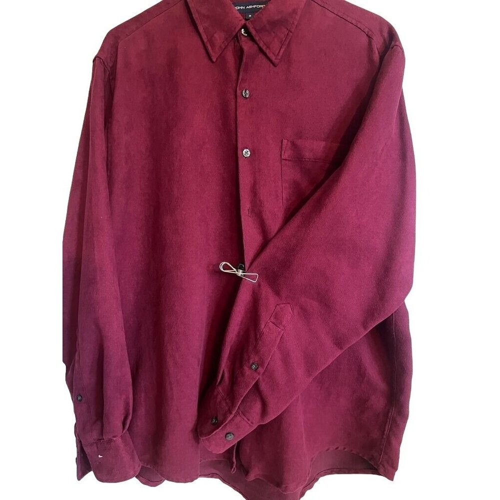 Vintage John Ashford Med LS Shirt Burgundy‎ Dark Red Suede Button Up